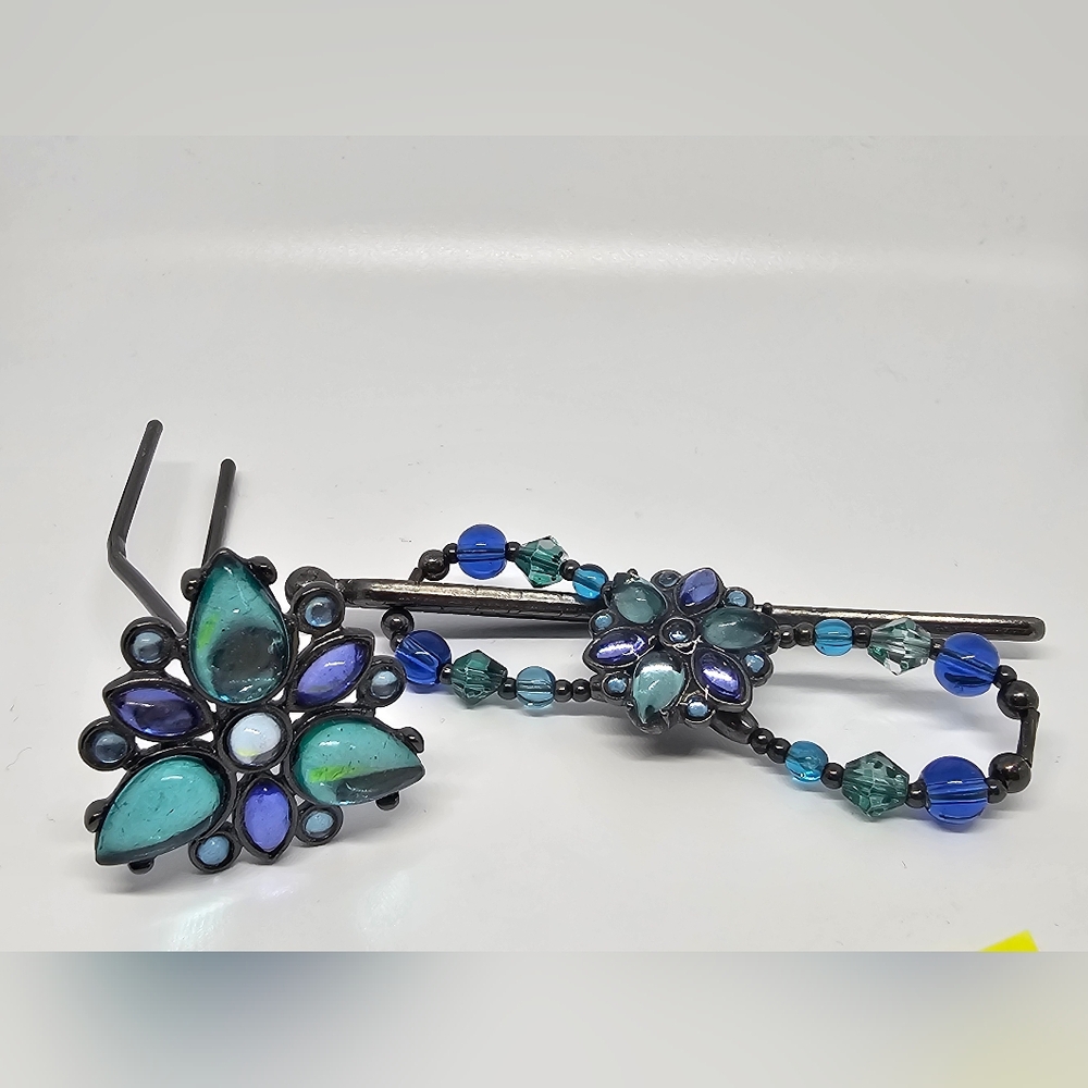 Lila Rose Small Blue and Green Beaded Flexi And Large U-pin (Set)